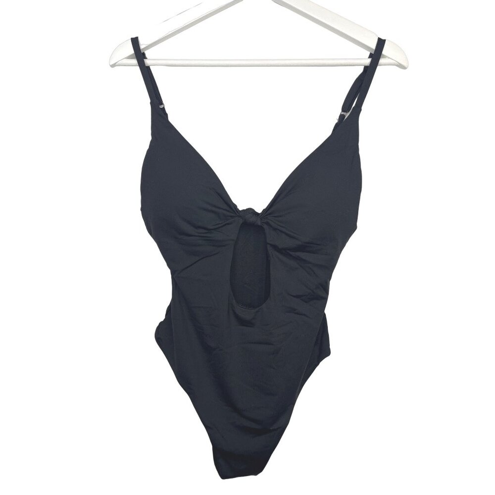Andie Swimsuit Women Santorini One Piece Sz Large Cut Out V Neck Swimwear Black